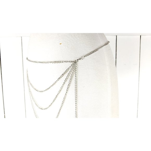 Silver metal layered hanging chain link dainty lightweight  belly chain belt - Picture 3 of 3